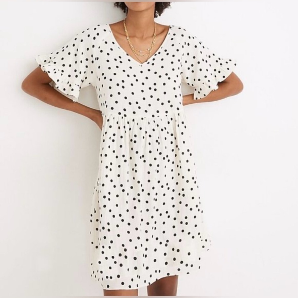 Madewell Dot Toss Lightspun Ruffle Babydoll Dress Size Large - Picture 5 of 10